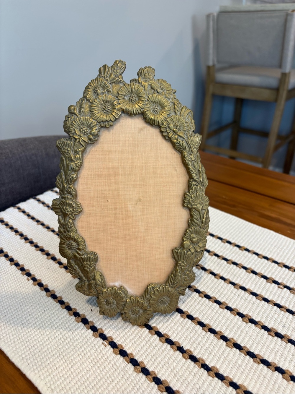Vintage Brass Oval Picture Frame Victorian Art Nouveau Deco Style Boudoir
